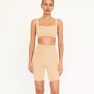 Joja 2 Piece Workout Set - Classic Sports Bra and Pocket Spin Shorts Sand M $140